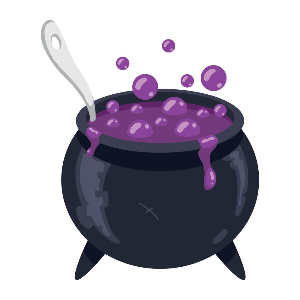 A purple cauldron with a spoon and bubbles vector