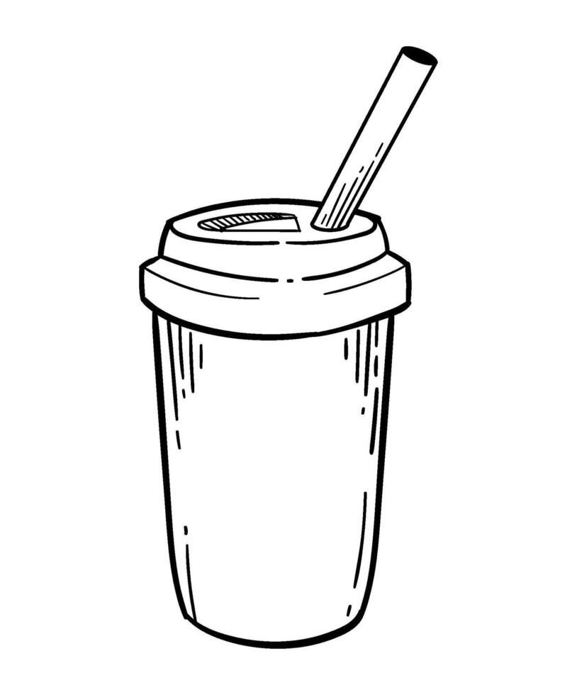 A black and white drawing of a cup with a straw vector