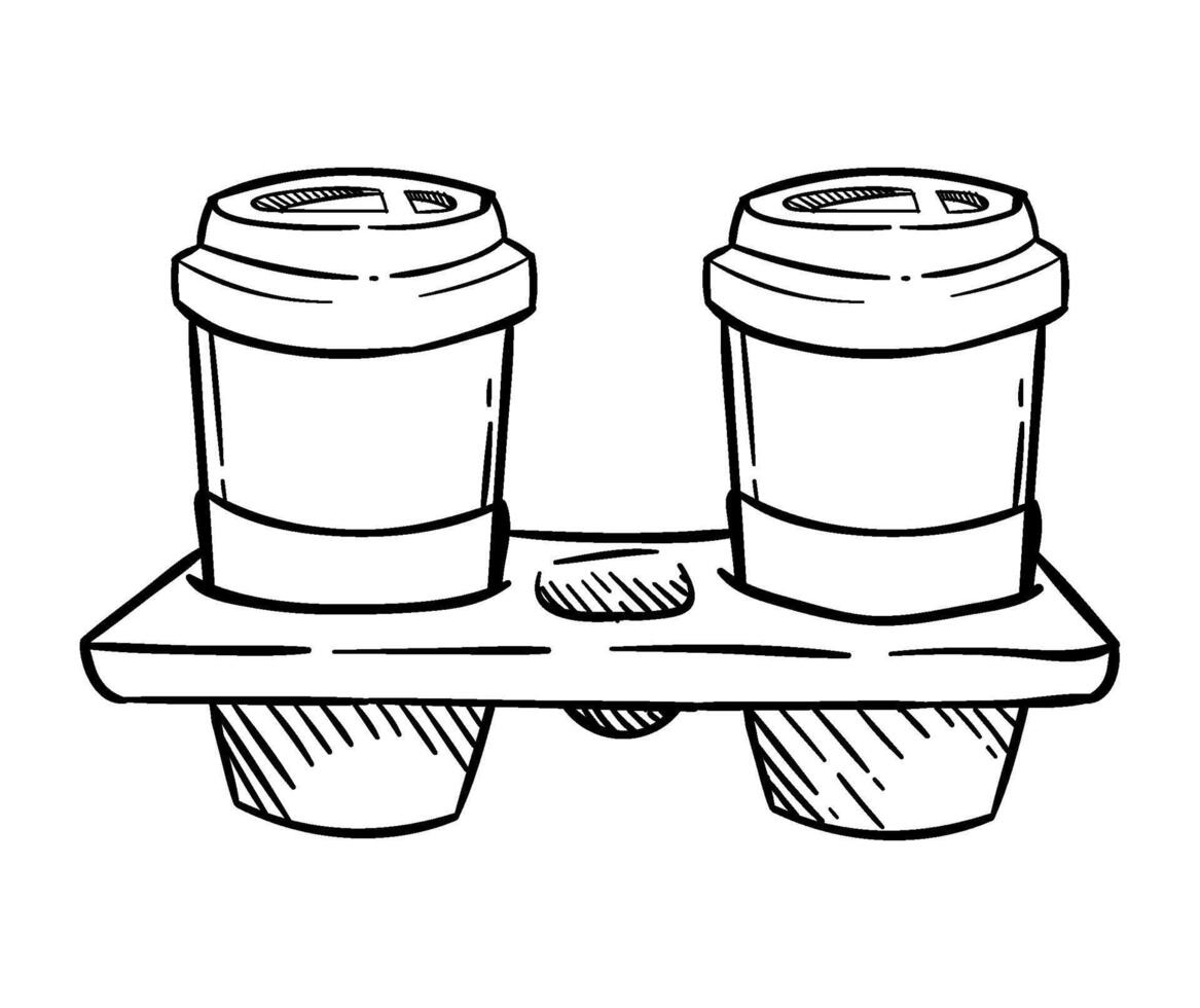 Two coffee cups on a shelf with a handle vector