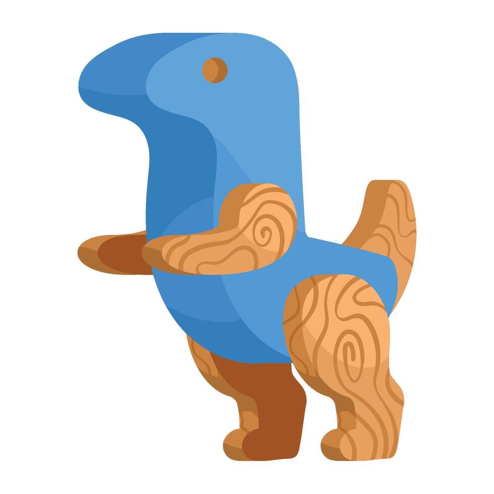 A blue dinosaur toy with a wooden body and a long tail vector
