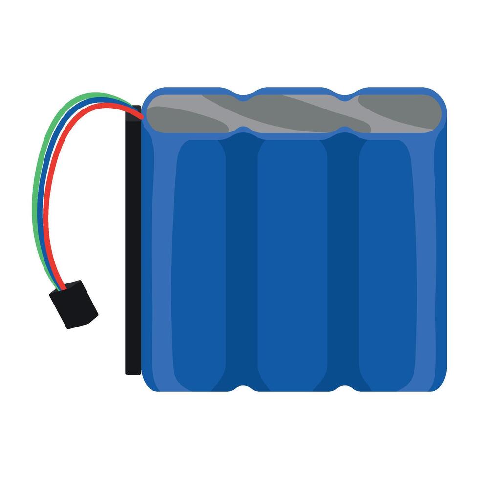 A blue battery with wires attached to it vector
