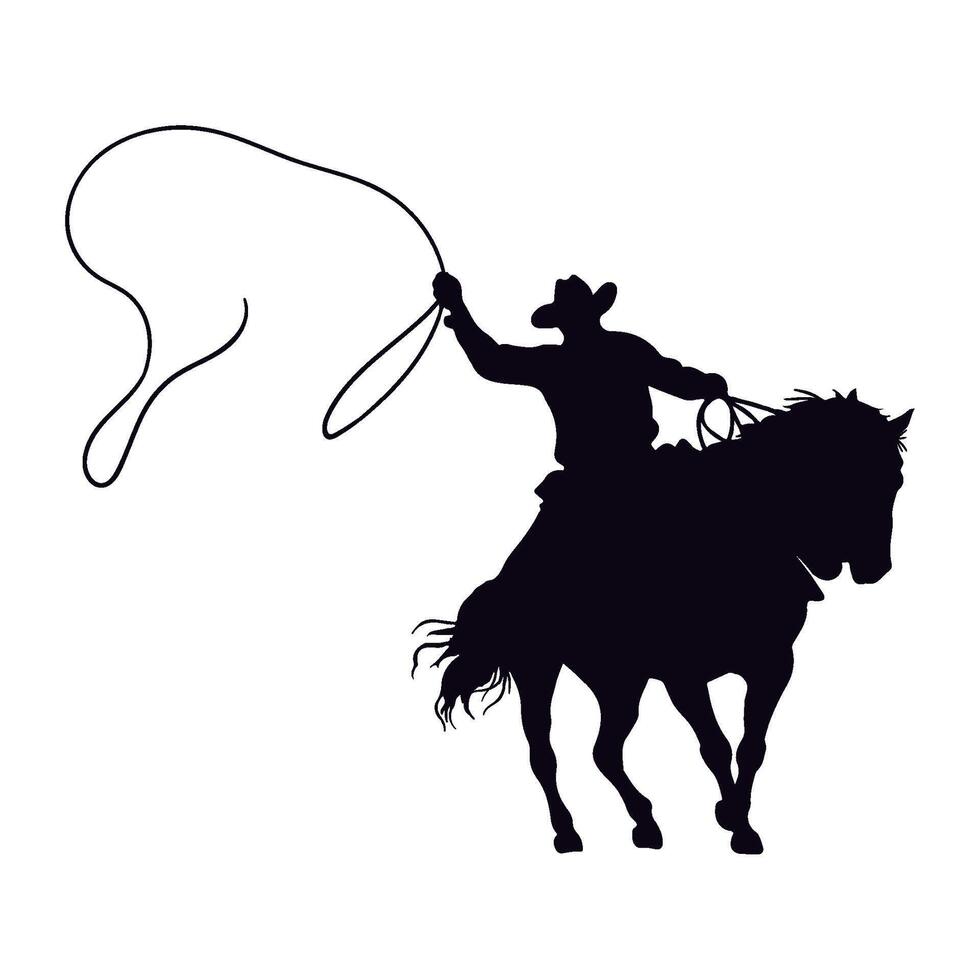 Cowboy riding horse with lasset vector