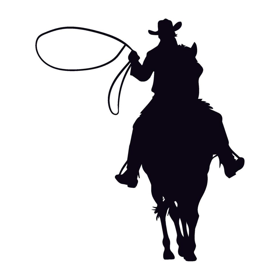 A silhouette of a cowboy riding a horse with a lasset vector