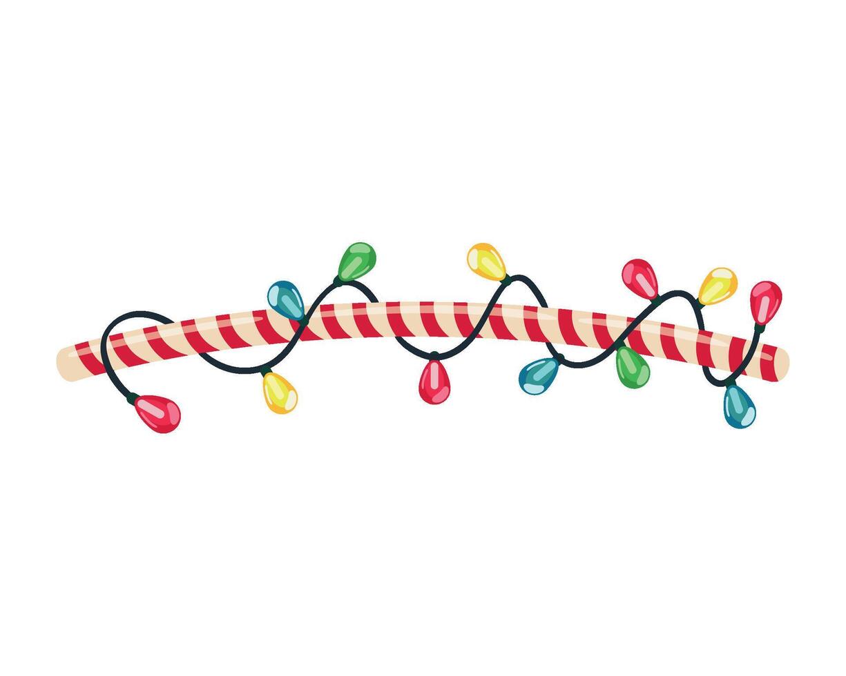 A candy cane with christmas lights on it vector