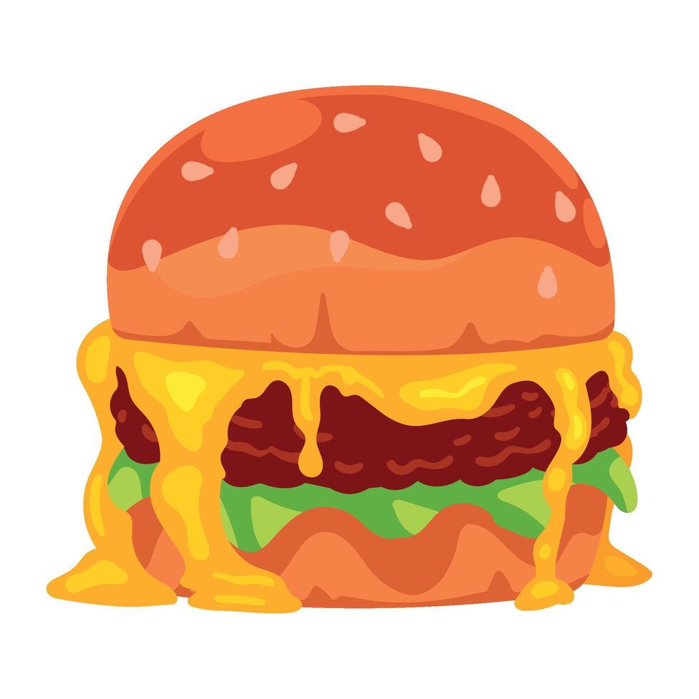A hamburger with cheese and sauce on it vector