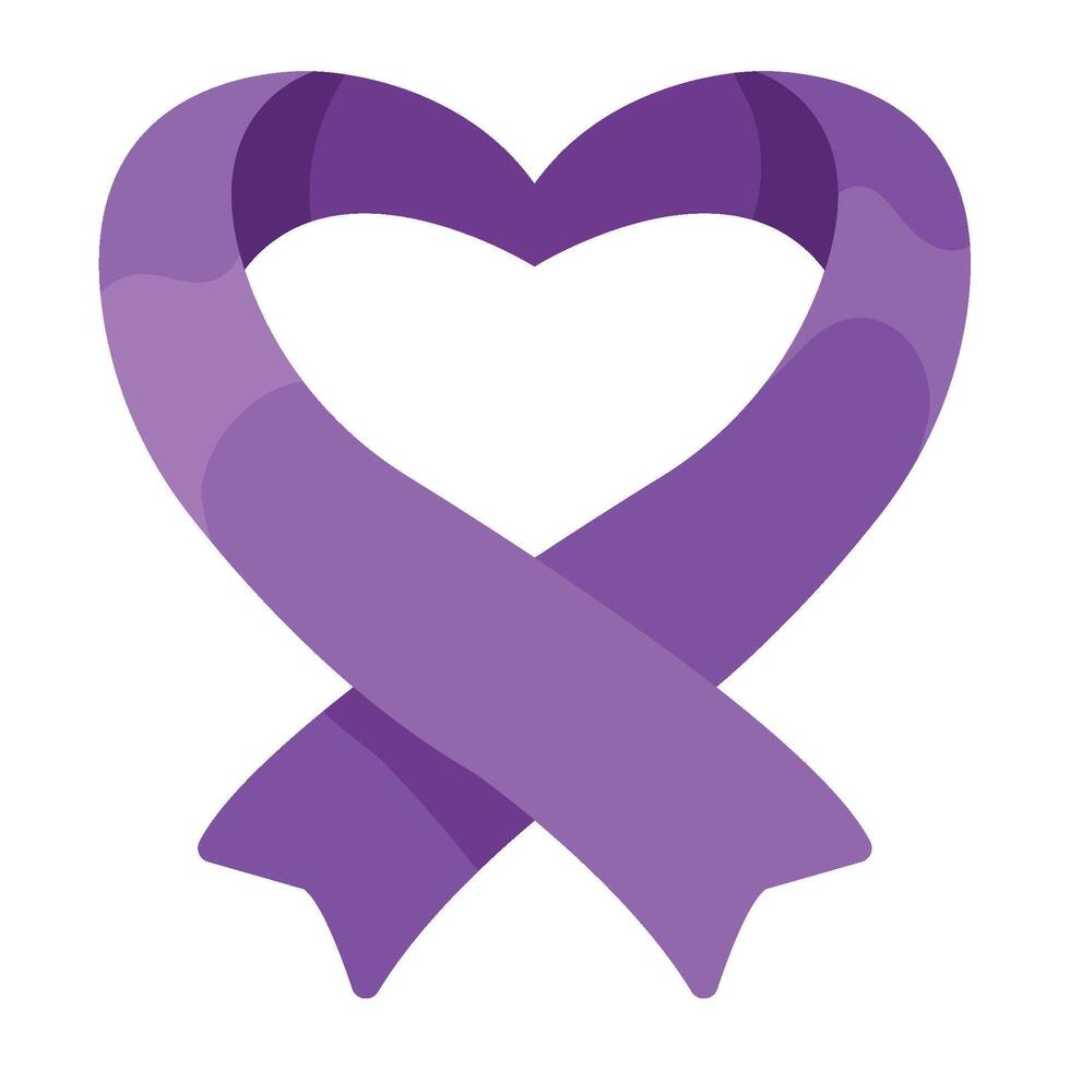 Purple ribbon heart icon isolated on white background vector