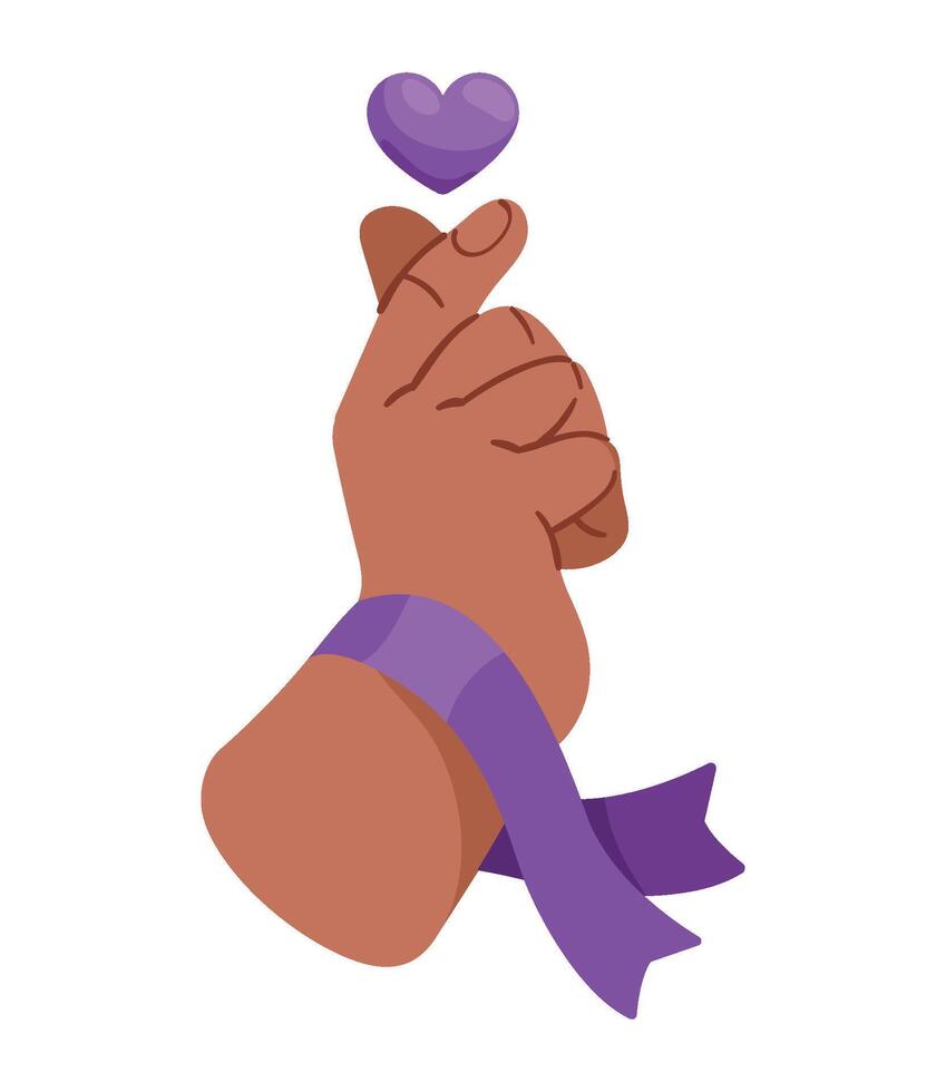 Hand with purple ribbon and heart illustration vector
