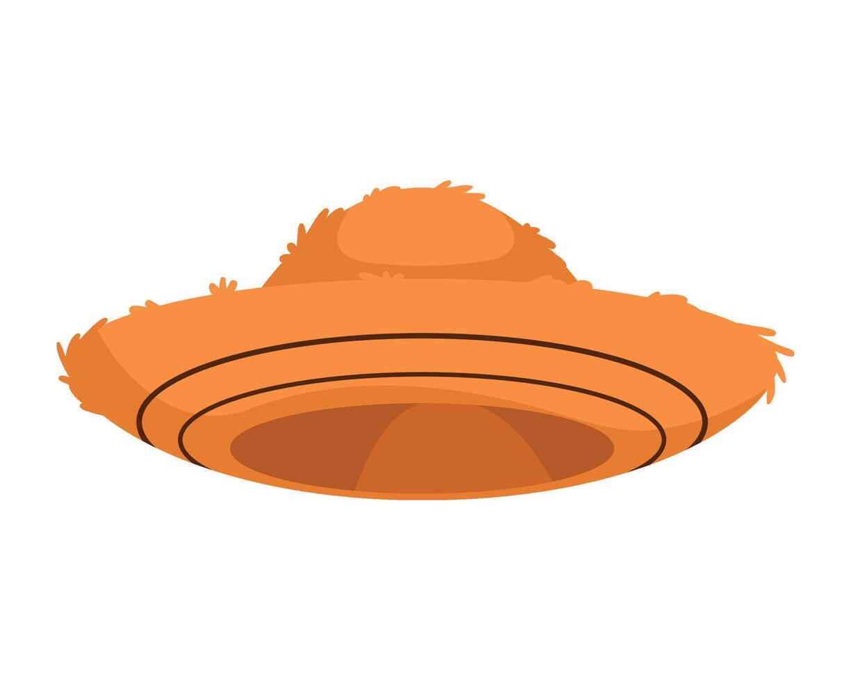 An orange hat with a straw brim on a white background vector