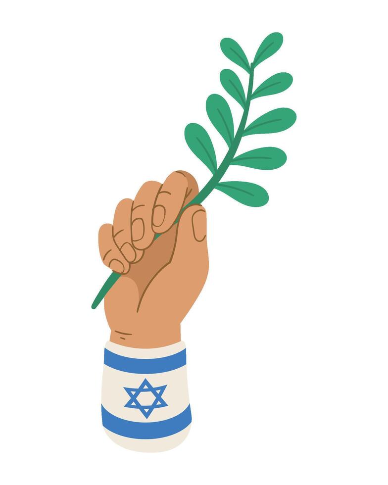 Hand holding a green plant with the flag of israel vector