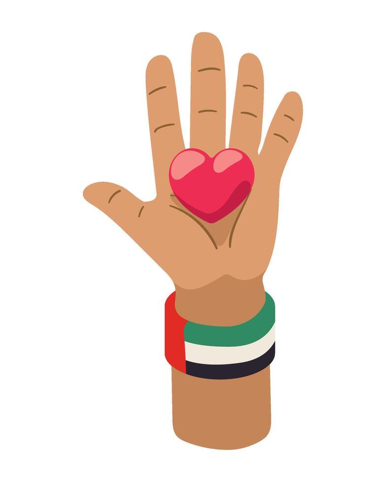 Hand with heart in it, uae flag, uae flag band, uae flag bracelet vector