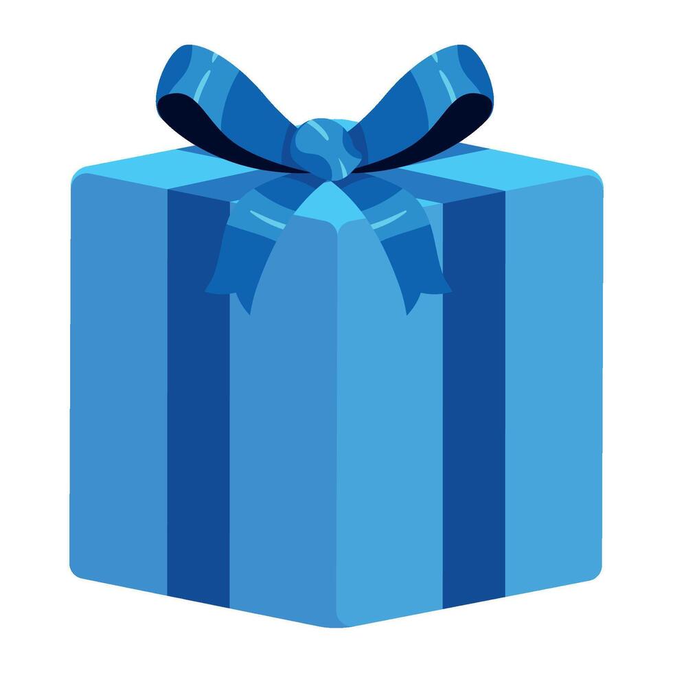 Blue gift box with bow on white background vector