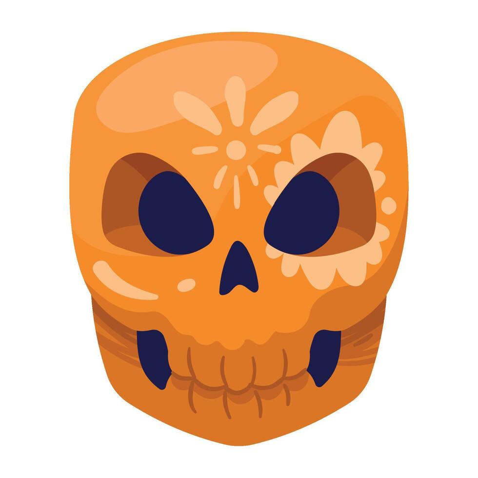 An orange skull with a flower on it vector