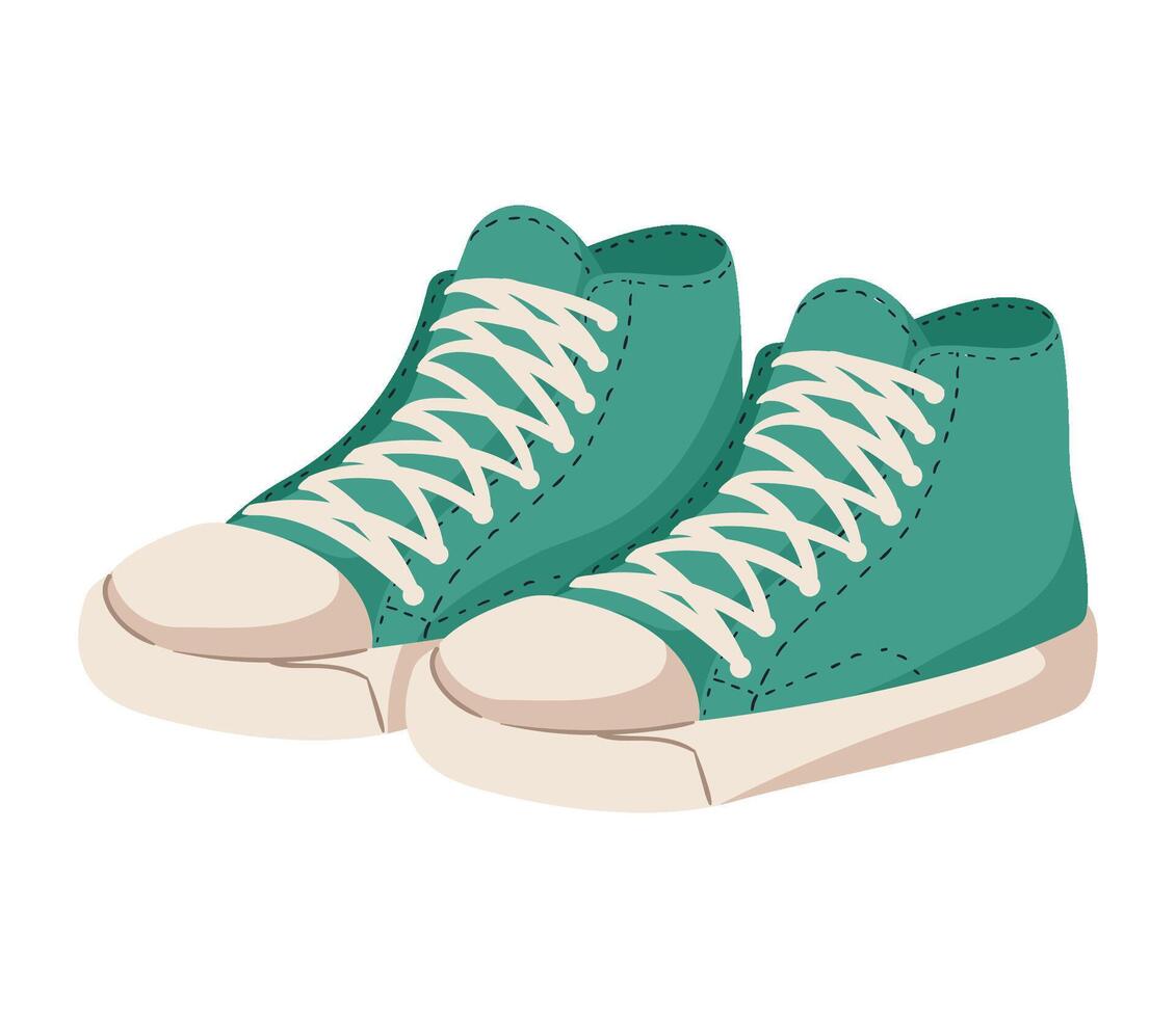 A pair of green sneakers with laces on the side vector