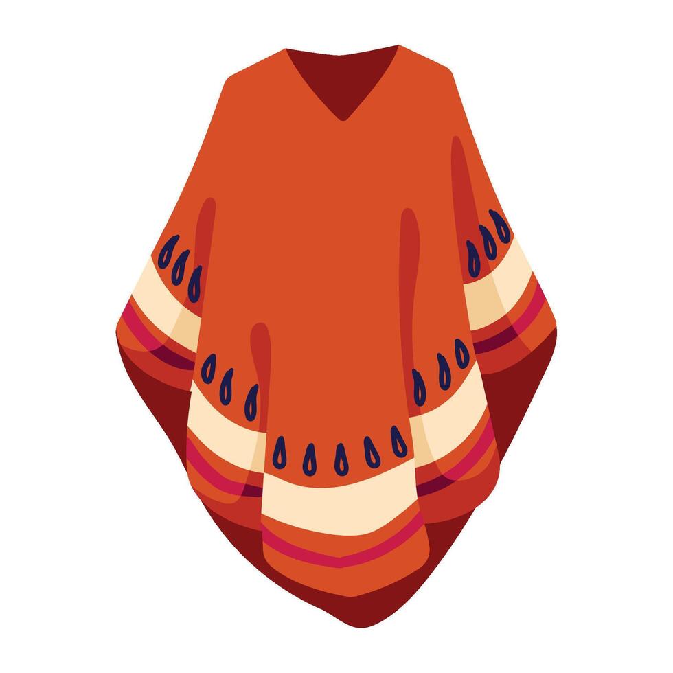 A red poncho with a blue and orange pattern vector