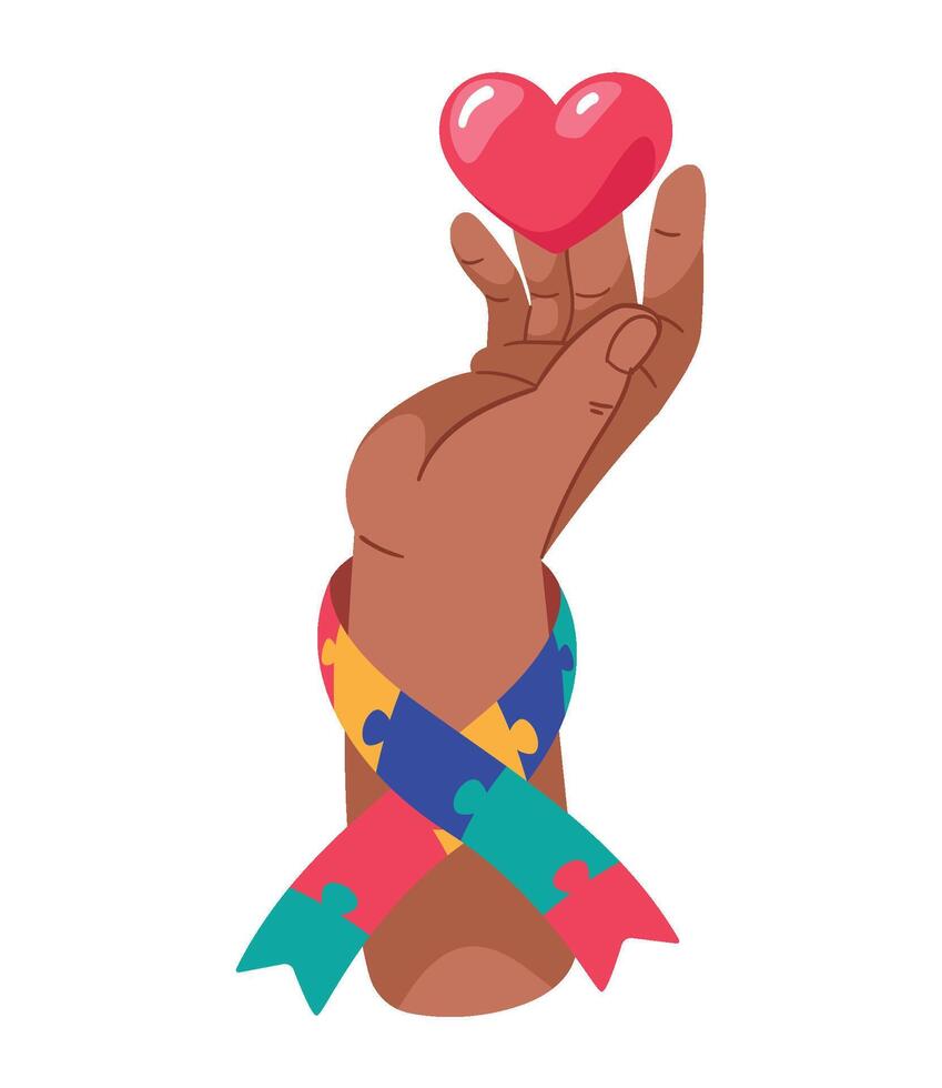 Hand holding a heart with autism ribbon vector