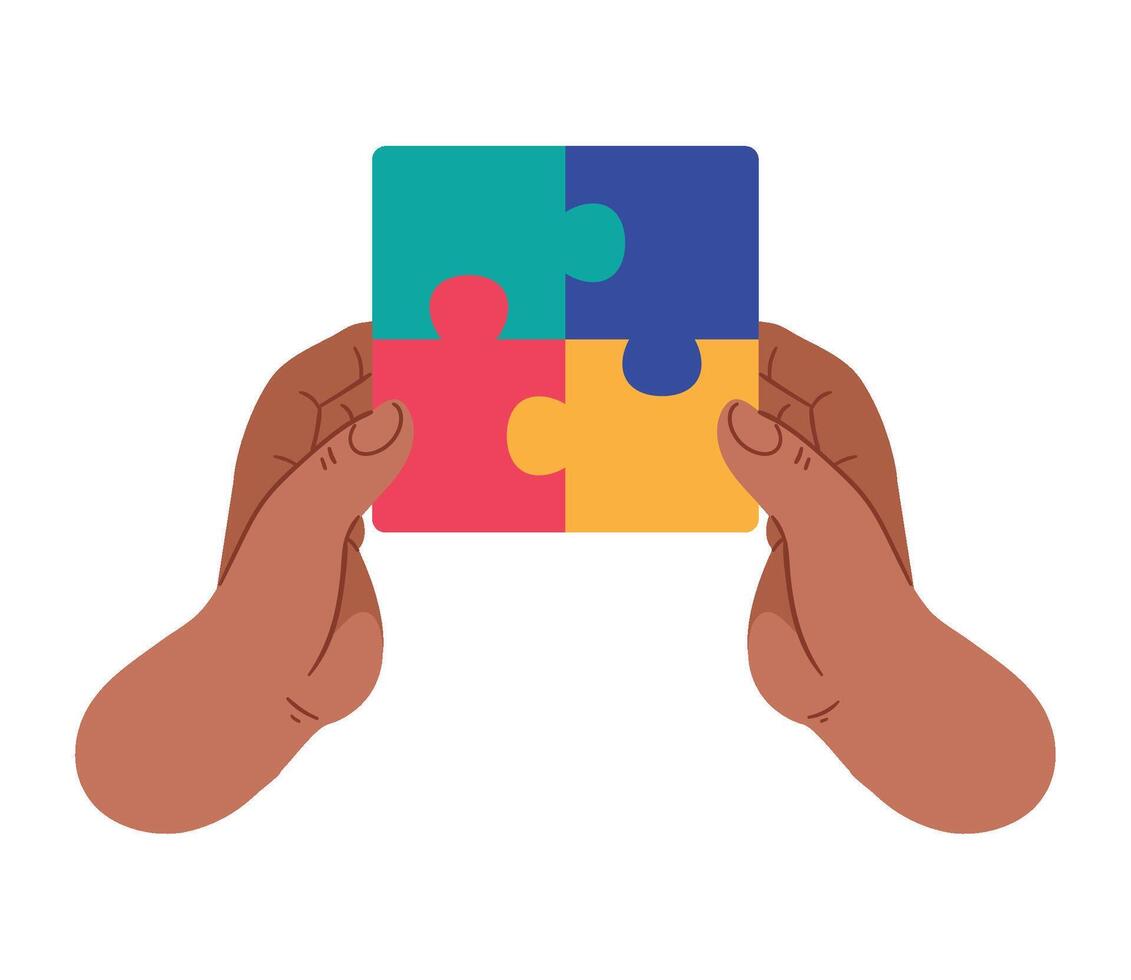 Two hands holding a colorful puzzle piece vector