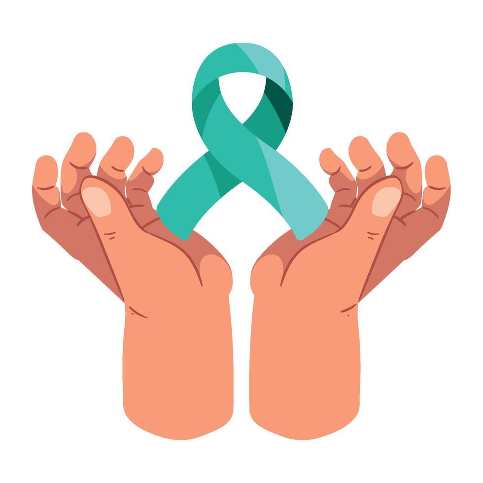 Two hands holding a green ribbon vector