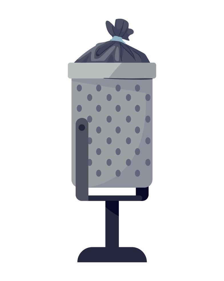 Garbage can with a bag on top on a white background vector