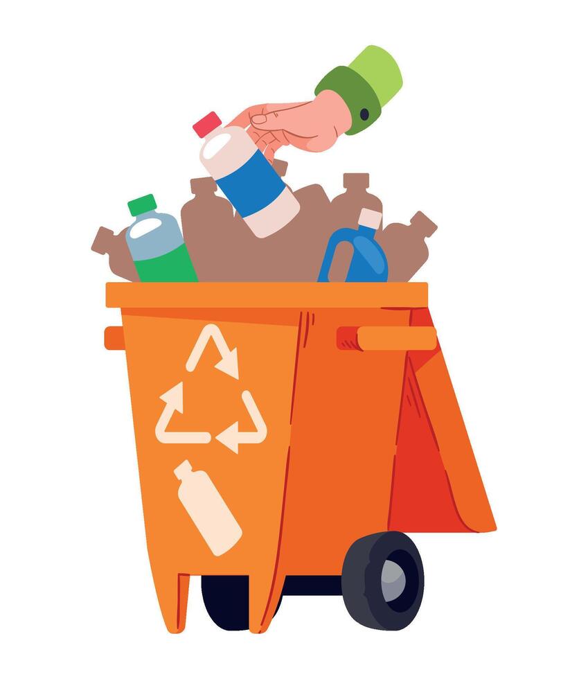 A hand is putting trash in a trash can vector