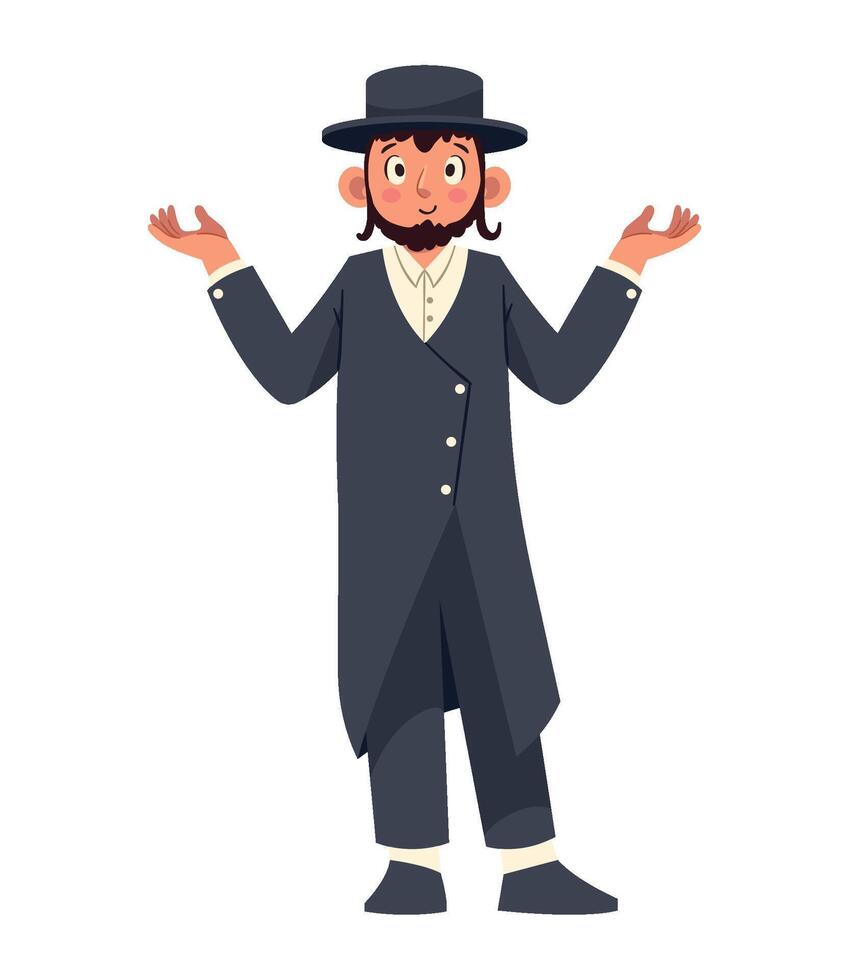 A man in a hat and coat standing with his hands out vector