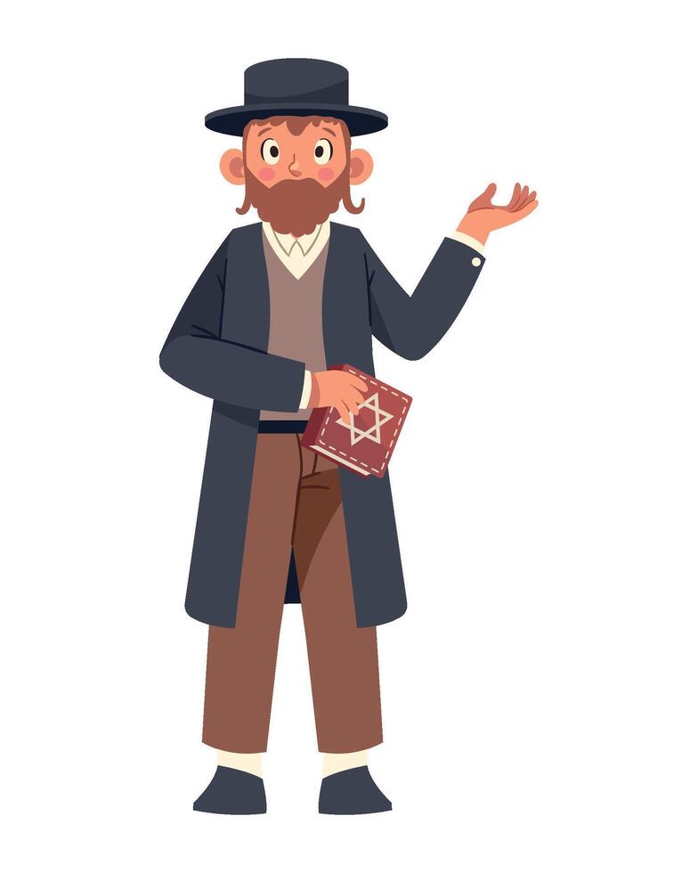 Jewish man in hat and coat holding a book vector