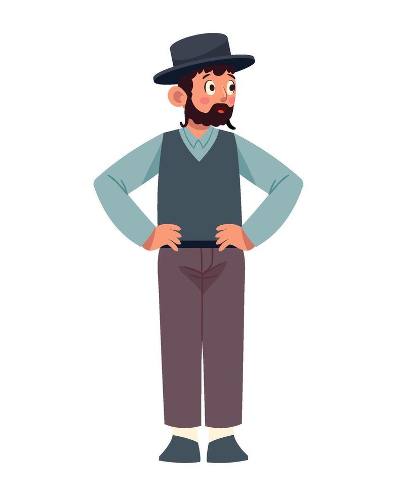 A man with a beard and hat standing with his hands on his hips vector