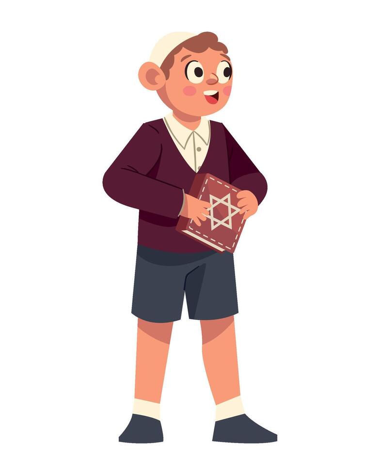 A cartoon boy holding a book with a star of david vector