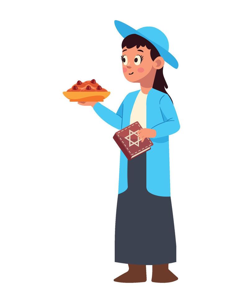 A woman holding a plate of food vector