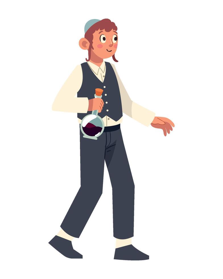 A man in a traditional dress holding a bottle vector