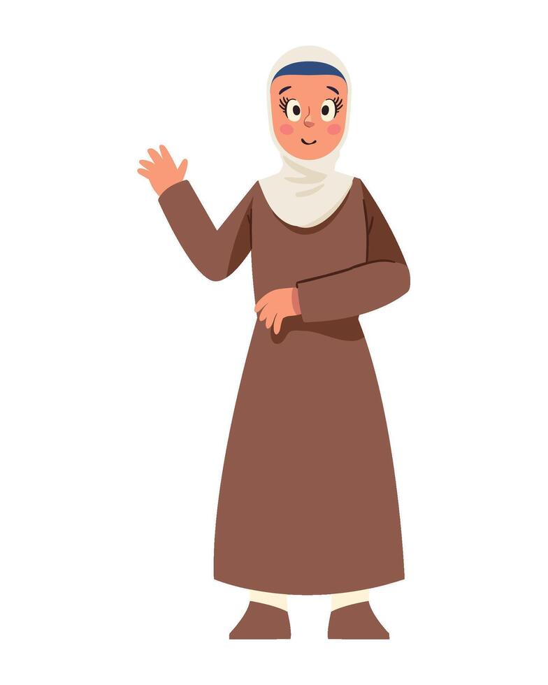 A cartoon woman in a brown dress and headscarf vector