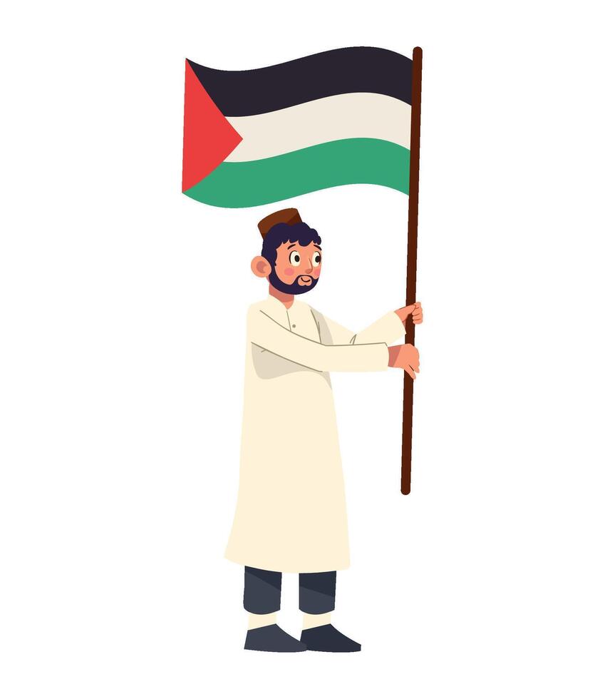 Palestinian man holding flag, palestine flag, palestine independence day illustration vector
