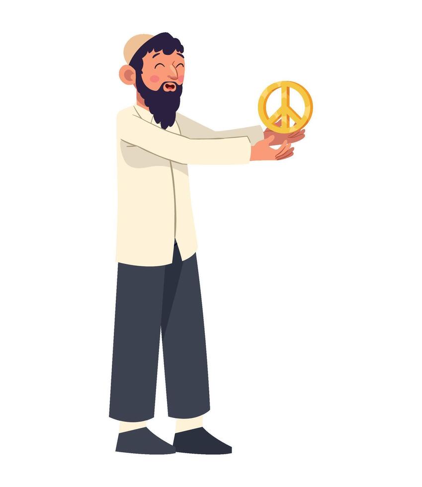 Muslim man holding peace sign illustration vector
