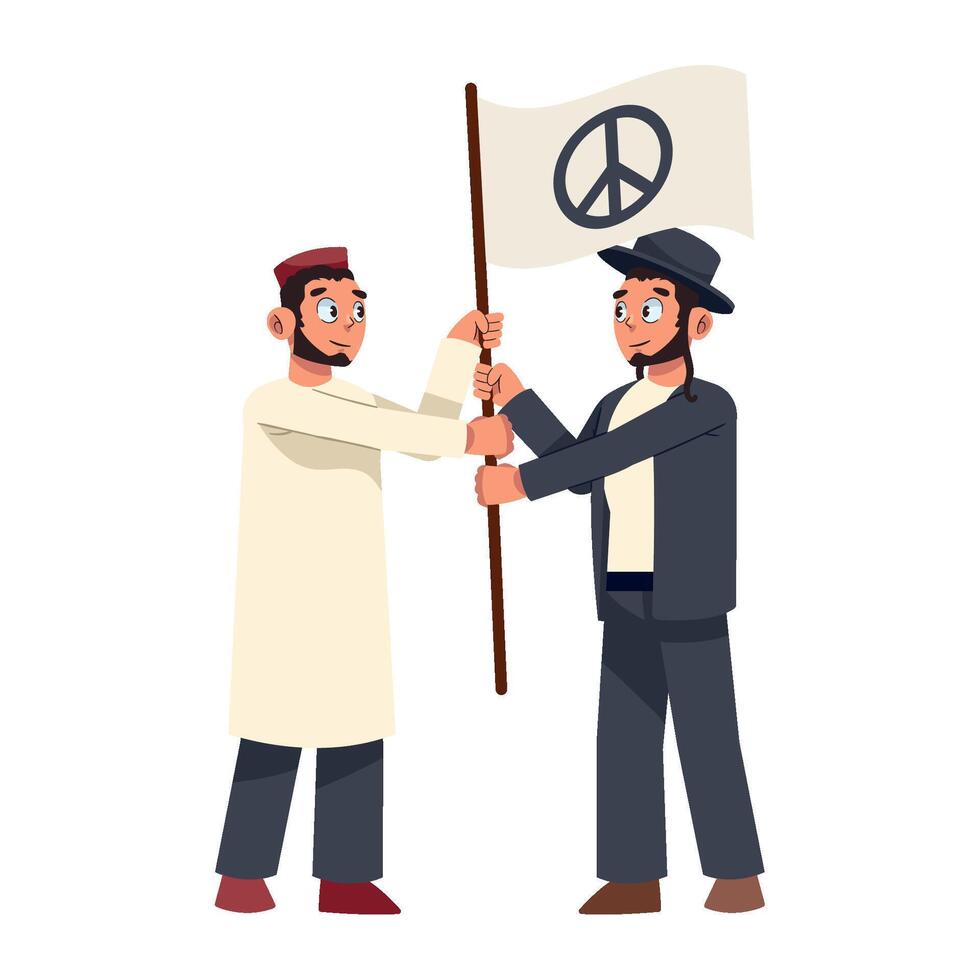 Two men holding a peace flag vector