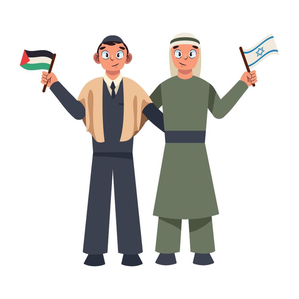 Two men holding israeli and palestinian flags vector