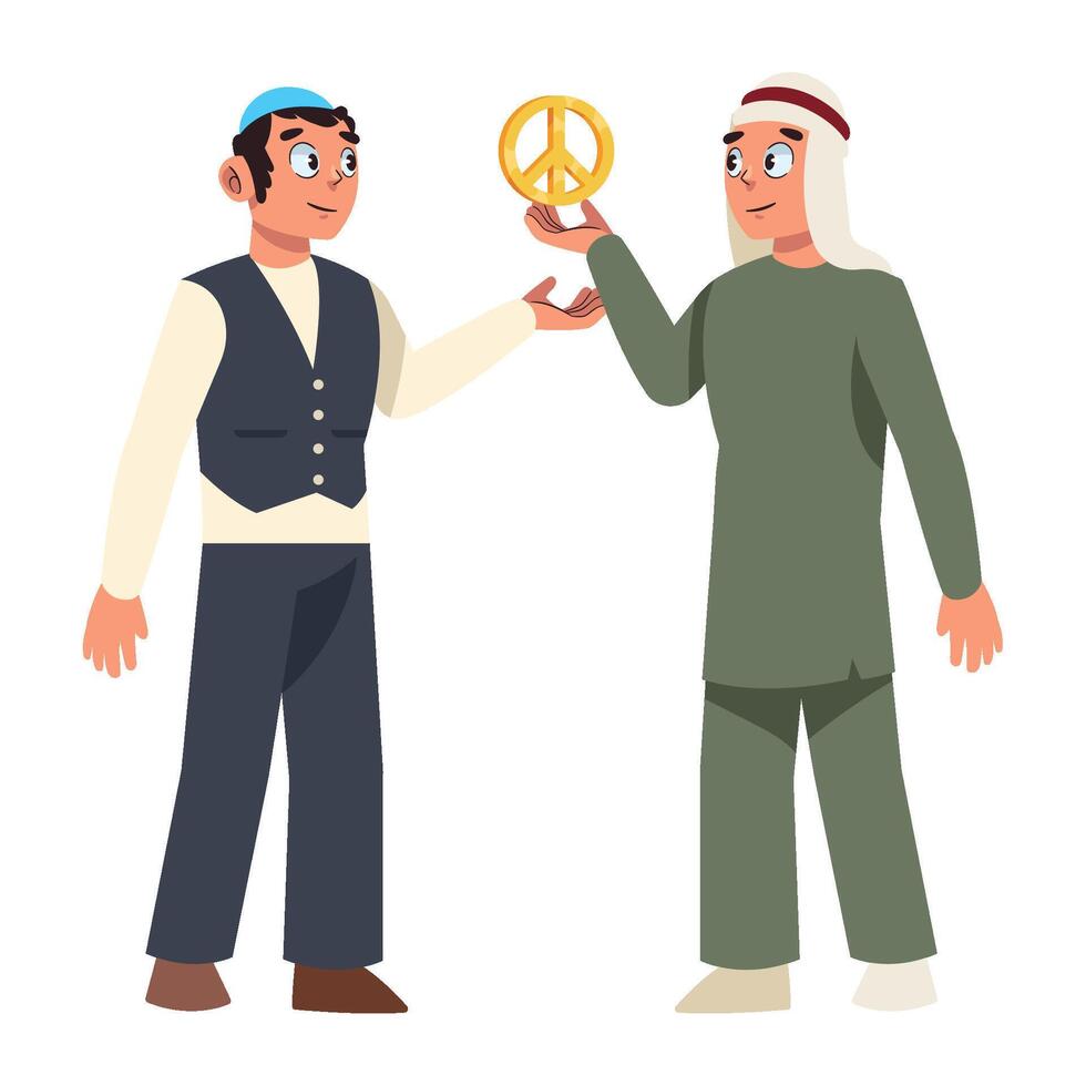 Two men in traditional clothing holding peace sign vector