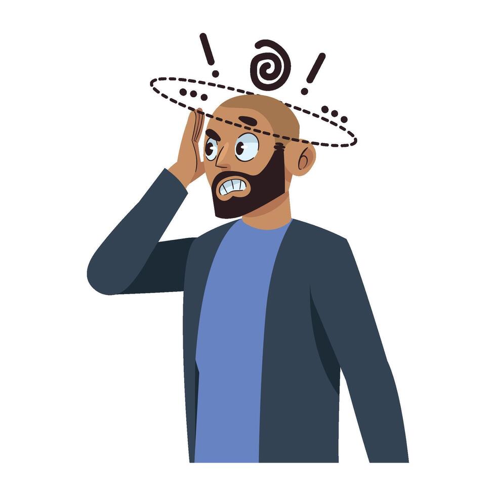 A man with a headache and a hat on his head vector