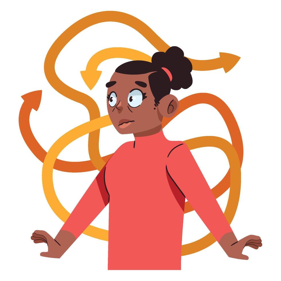 An illustration of a woman surrounded by arrows vector