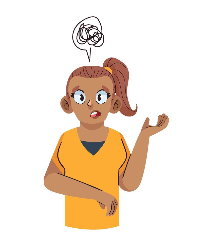 Cartoon woman with a thought bubble on her head vector