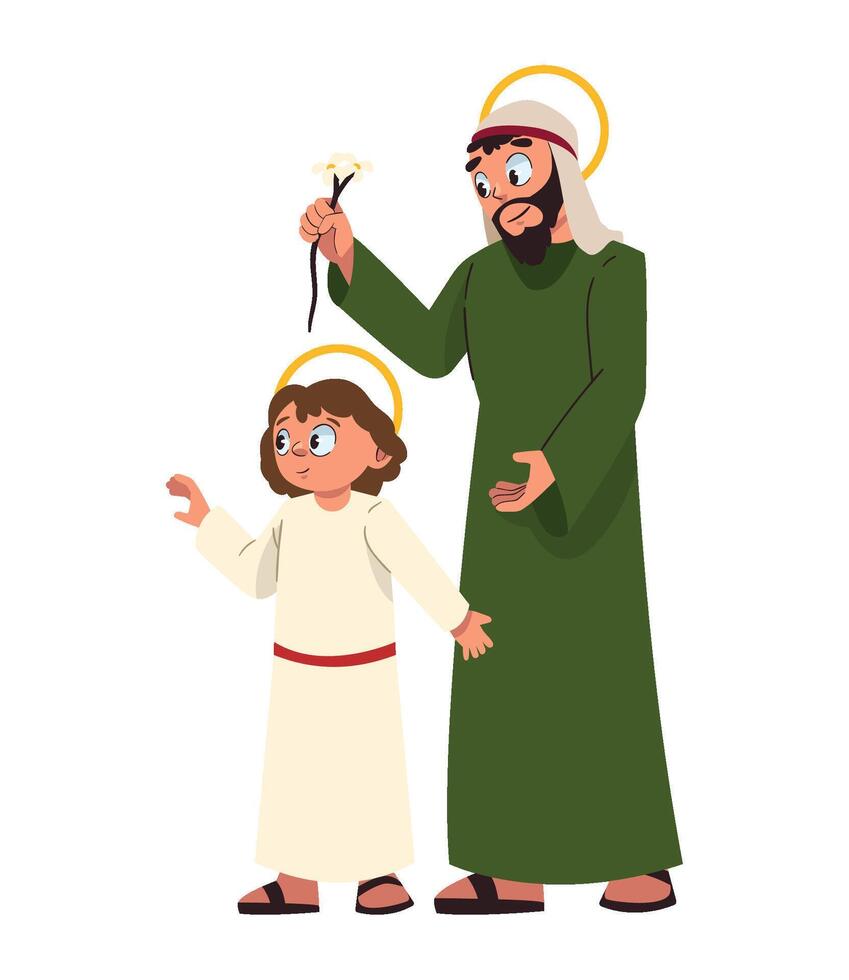 Jesus and his mother, cartoon illustration vector