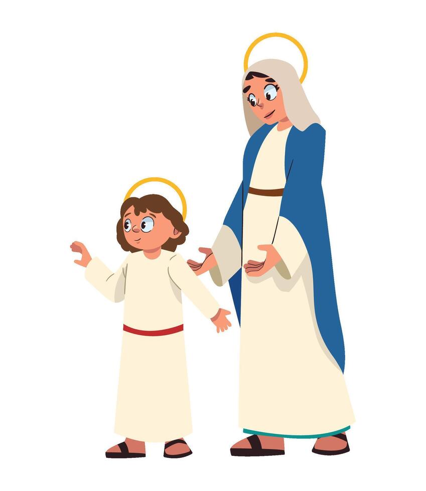 Mary and jesus, cartoon illustration vector
