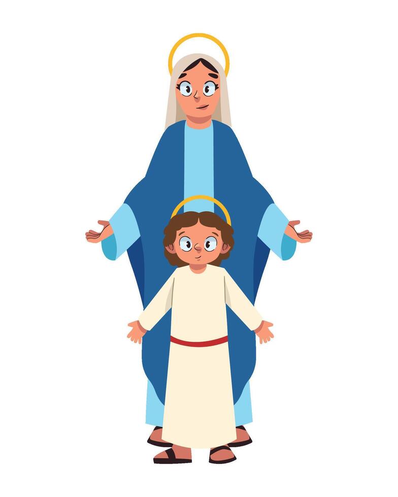 Jesus and mary with child on white background vector