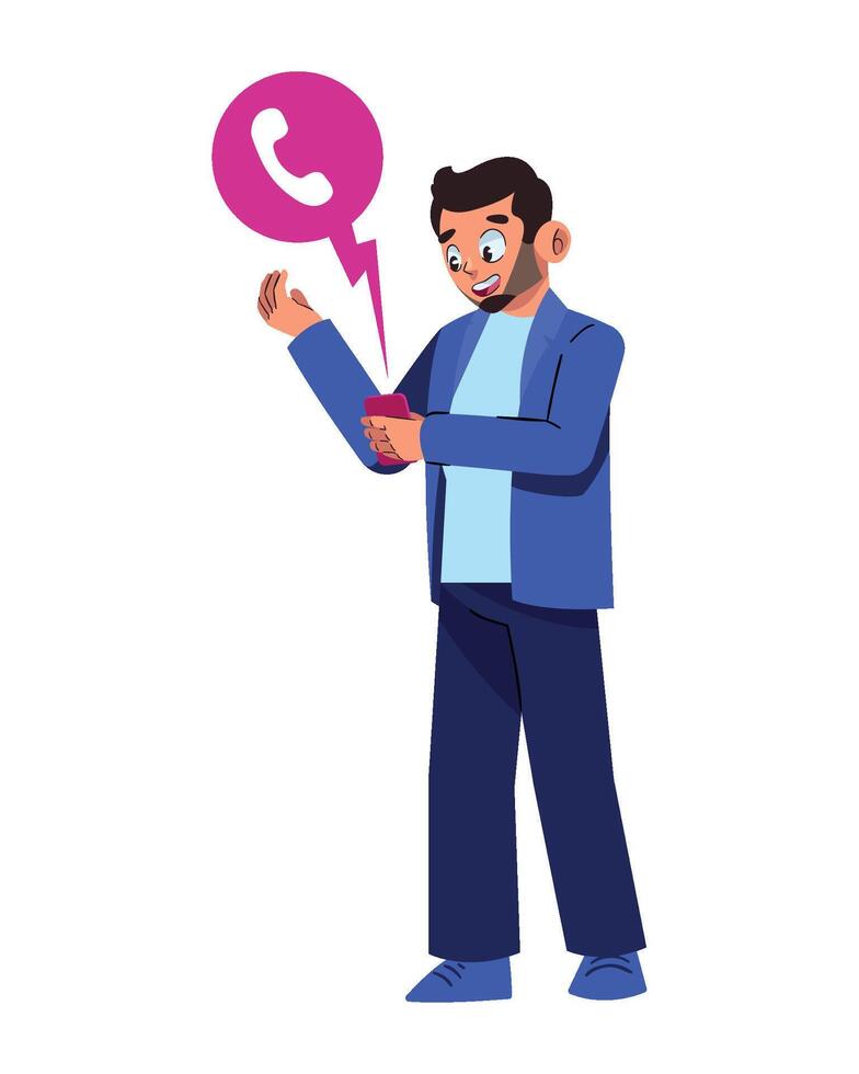 A man is holding a phone and talking on the phone vector