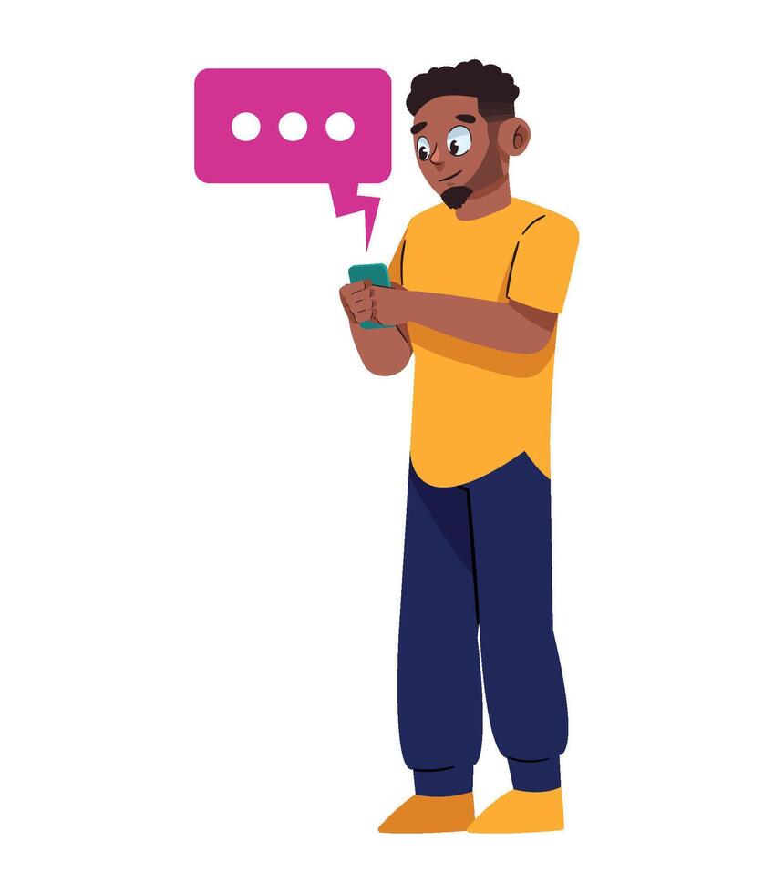 A man holding a phone and looking at a speech bubble vector