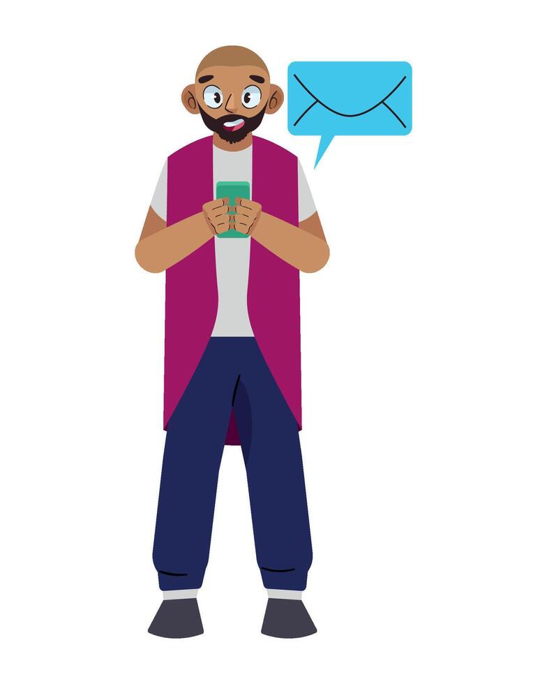 A man holding a phone and a mail envelope vector