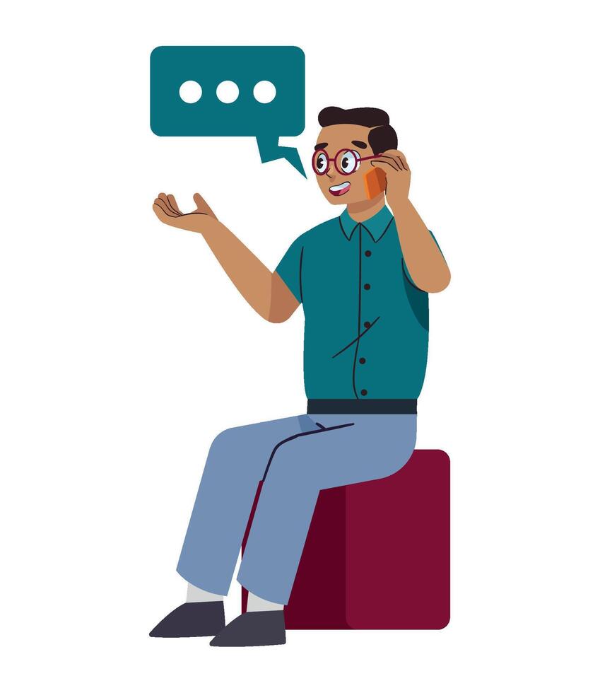 A man sitting on a chair talking on the phone vector