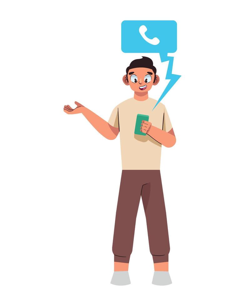 A man with a phone in his hand and a phone call bubble above his head vector