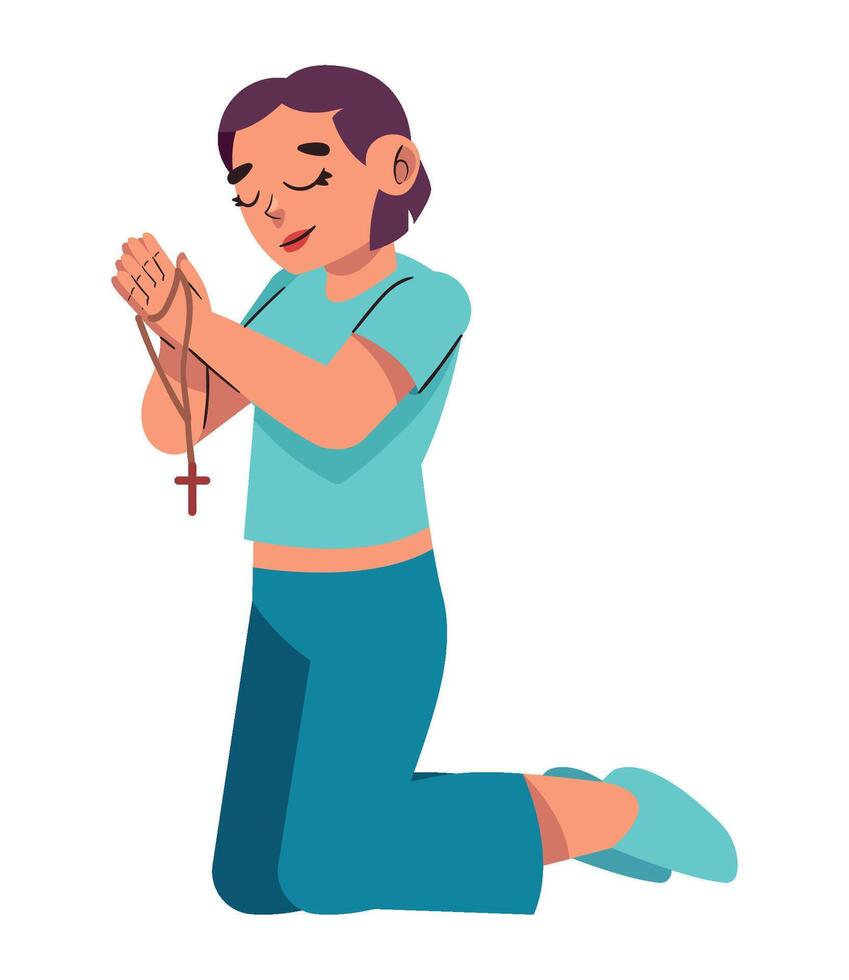 A woman praying with a rosary vector