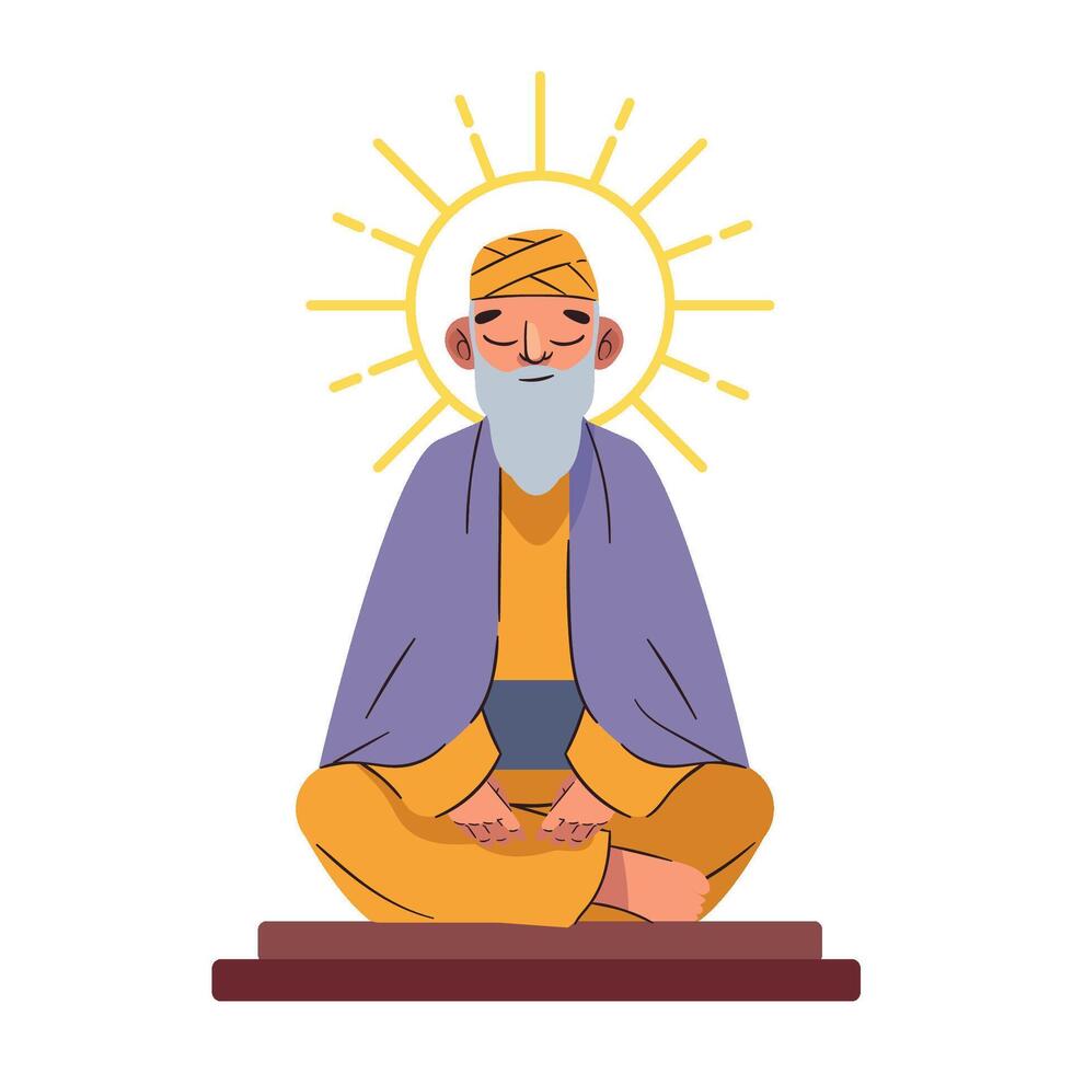 Sikh guru meditation illustration vector