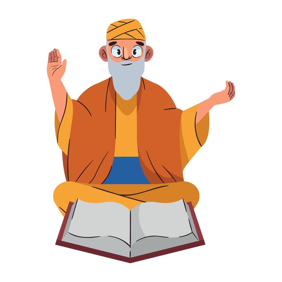 An old man sitting on the floor with his hands up vector