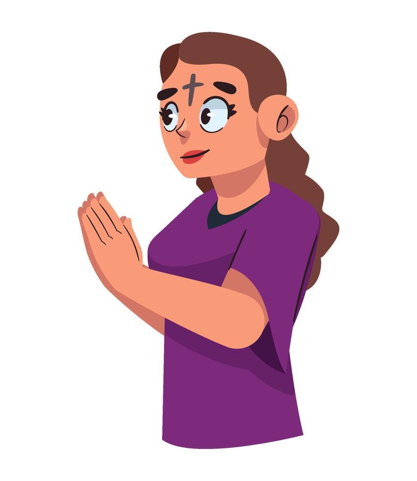 A cartoon woman praying with her hands folded vector